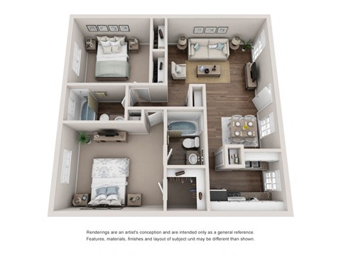 Floor plan for 2 beds, 2 baths, 960 sqft